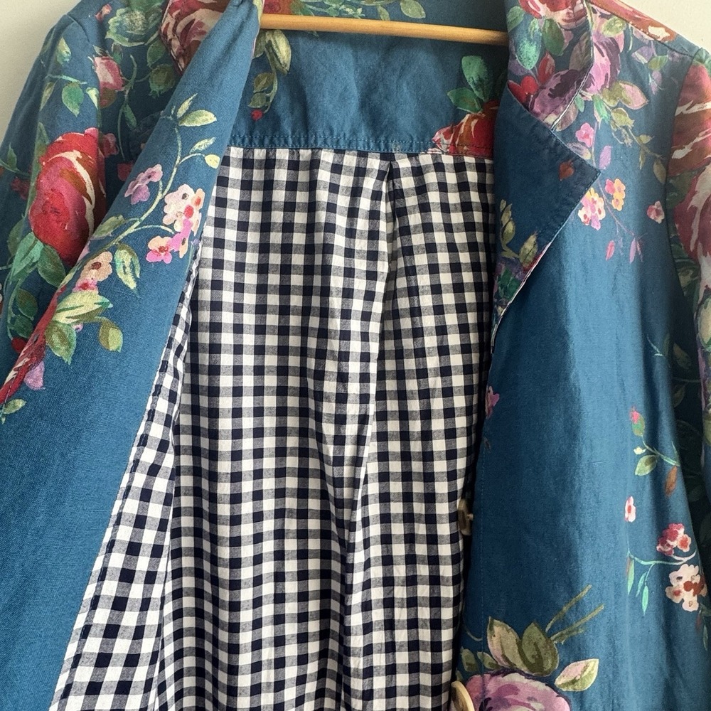 Sundance Blue Floral Duster Jacket with Red & Pink Roses - Picture 9 of 10